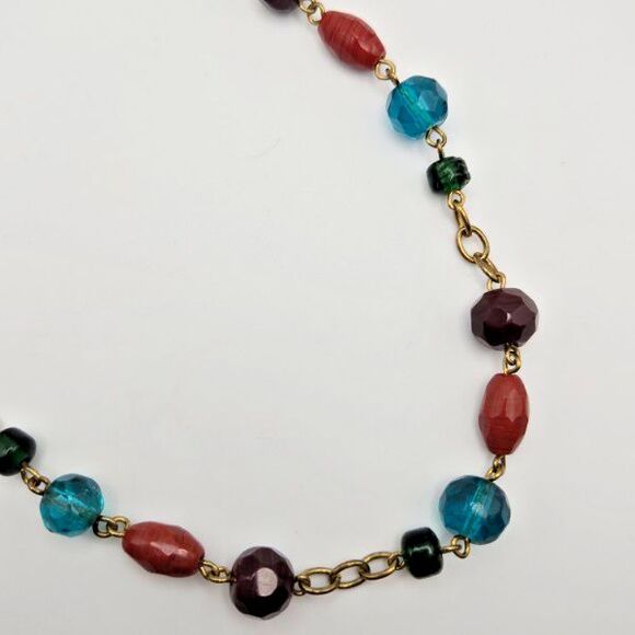 Zad Muted Multicolor Glass Beads on Long Gold Tone Oval Link Chain Necklace - Picture 4 of 4